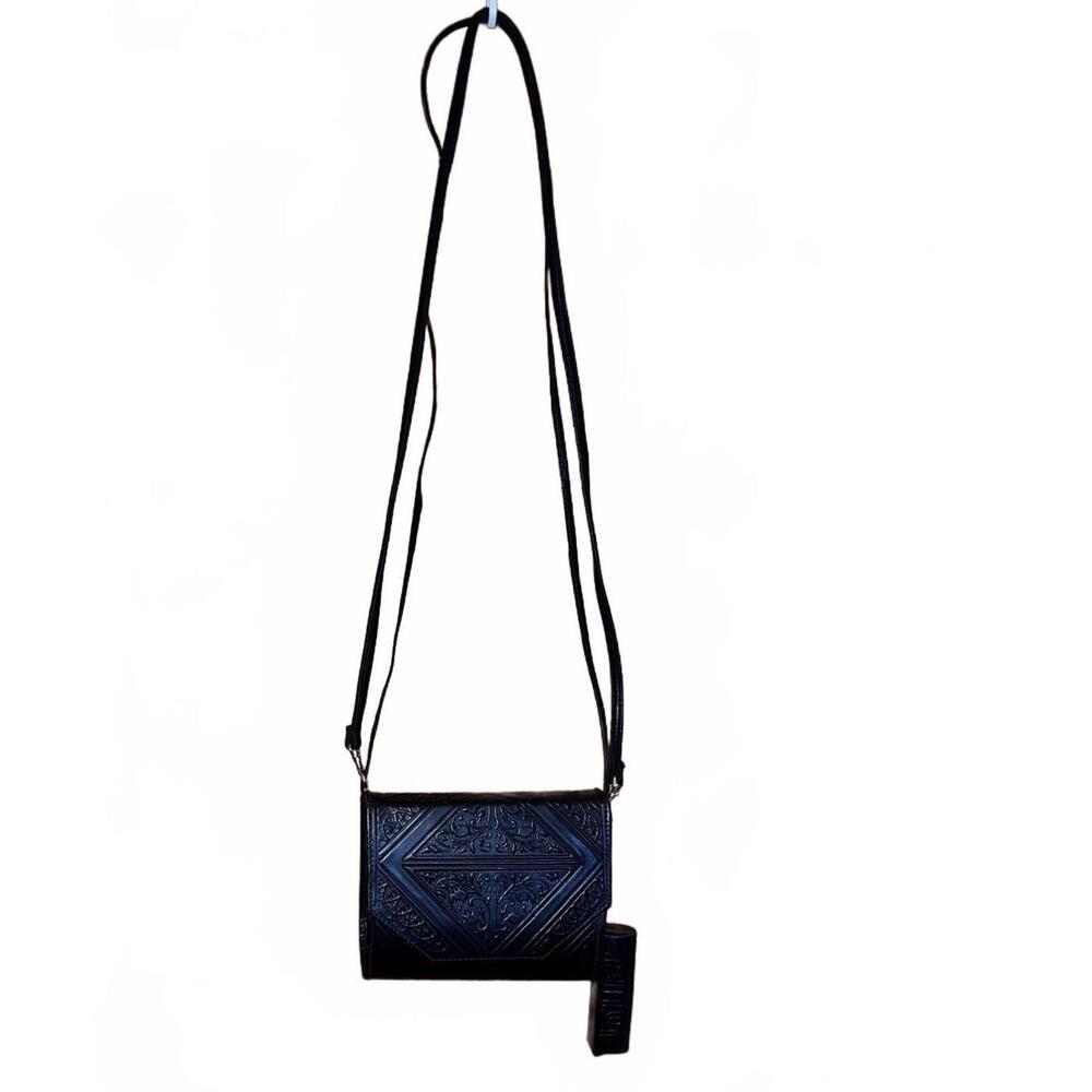 VTG Emily Ann of Boca Raton Black Leather Hard Crossbody Purse Whimsigoth